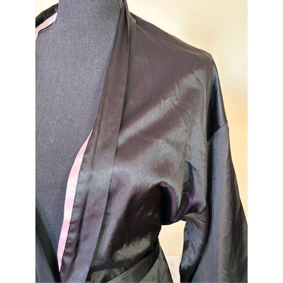 Victoria's Secret Designer Collections Satin Black With Pink Trim Kimono Robe Sz - Picture 5 of 6